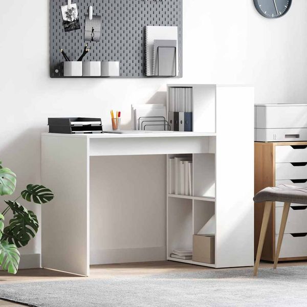 vidaXL Stôl s poličkou Biela 108 x 55 x 103.5 cm Kompozitné drevo