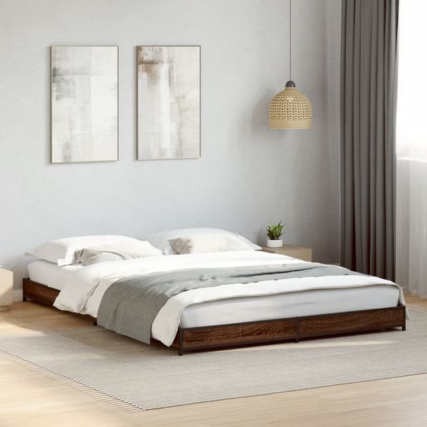vidaXL Posteľný rám hnedý dub 120x190 cm kompozitné drevo a kov