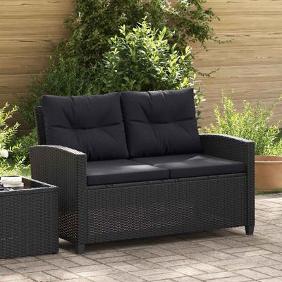 vidaXL 2-miestna záhradná pohovka s podložkami čierna 124 cm polyratanová