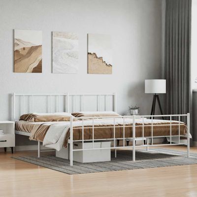 vidaXL Kovový rám postele s čelom a podnožkou biely 180x200 cm