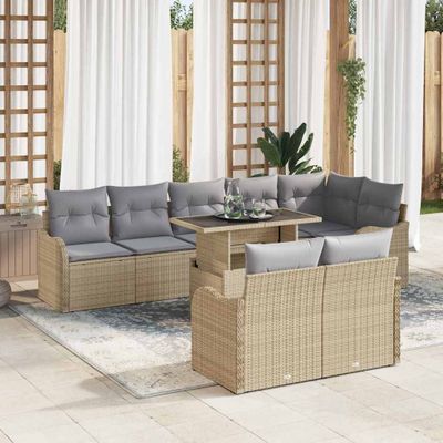 vidaXL Oddychová súprava s vankúšom 9 pcs Béžová Poly ratan