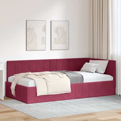 vidaXL Rohový rám postele Víno červené 90 cm x 200 cm Zamat