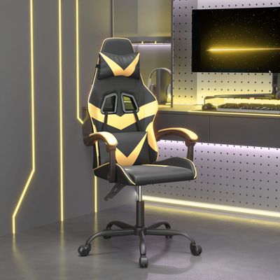 vidaXL Otočná herná stolička čierna a zlatá umelá koža