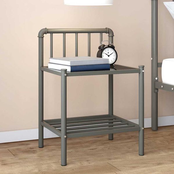vidaXL Nočný stolík sivý a čierny 45x34,5x62,5 cm kov a sklo