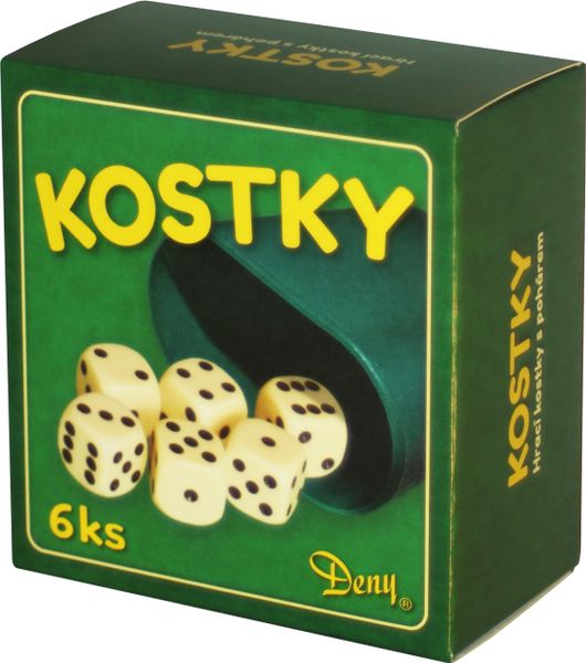 Hracie kocky biele 6 ks, kelímok v krabičke