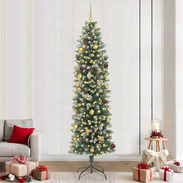 vidaXL Umelý chudý vianočný strom Zelená a biela 240 cm