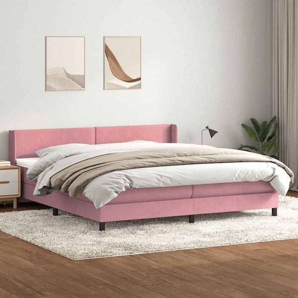 vidaXL Posteľný rám boxsping s matracom ružový 180x220 cm zamat