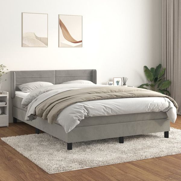 vidaXL Posteľný rám boxsping s matracom bledosivý 140x190 cm zamat