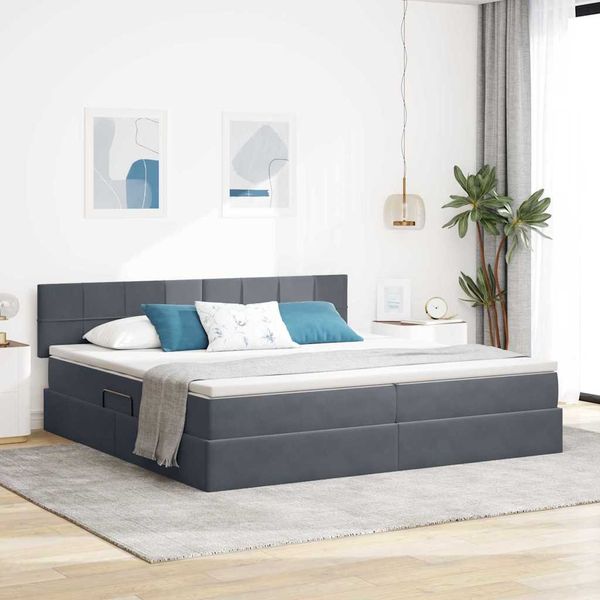 vidaXL Úložná posteľ s matracmi Tmavo šedá 200 x 200 cm Zamat