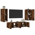 vidaXL 4-dielne TV nástenné skrinky s LED dymový dub kompozitné drevo
