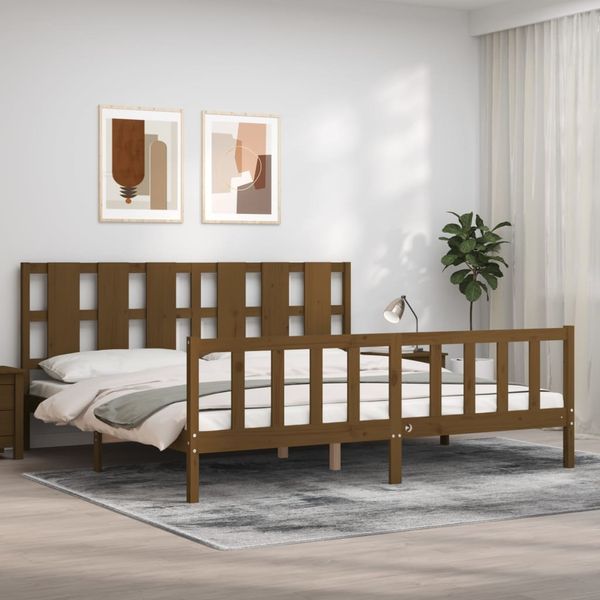vidaXL Posteľný rám s čelom medovo-hnedý 200x200 cm masívne drevo