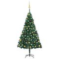 vidaXL Osvetlený umelý vianočný stromček s guľami, zelený 150 cm, PVC
