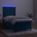 vidaXL Posteľný rám boxsping matrac a LED tmavomodrý 90x190 cm zamat