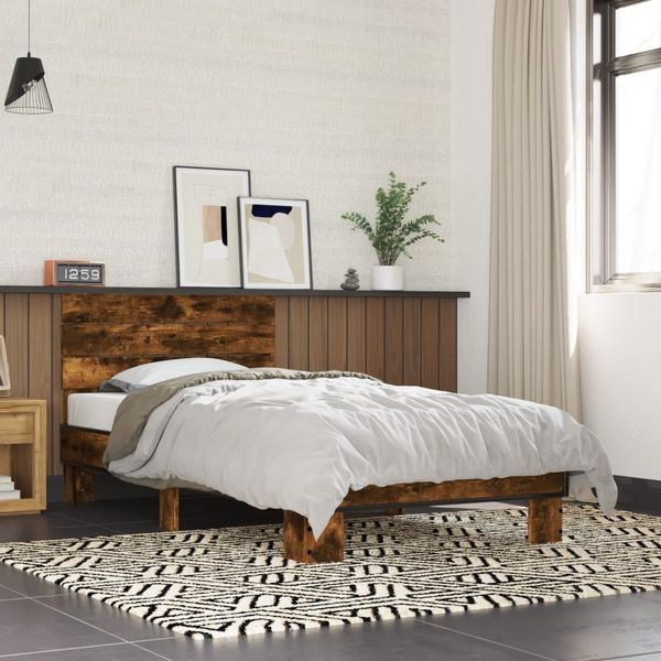 vidaXL Posteľný rám dymový dub 75x190 cm kompozitné drevo a kov