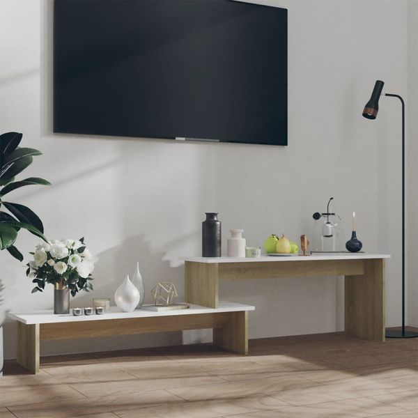 vidaXL TV skrinka, biela a dub sonoma 180x30x43 cm, kompozitné drevo