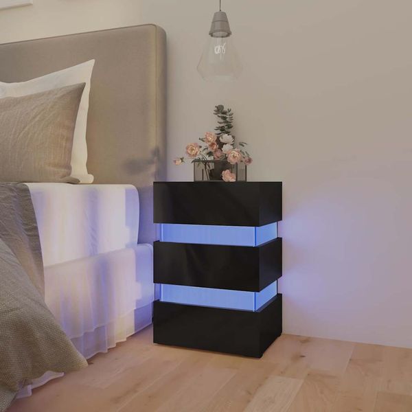 vidaXL Nočný stolík s LED, lesklý čierny 45x35x67 cm, kompozitné drevo