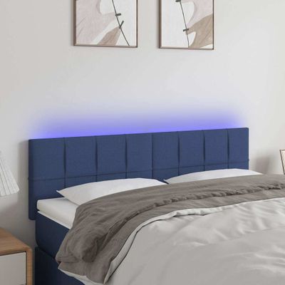 vidaXL Čelo postele s LED modré 144x5x78/88 cm látka