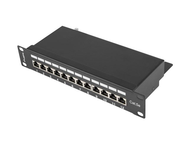 Patch panel 12PORT 1U 10'' CAT.5E ftp tienený čierny lanberg