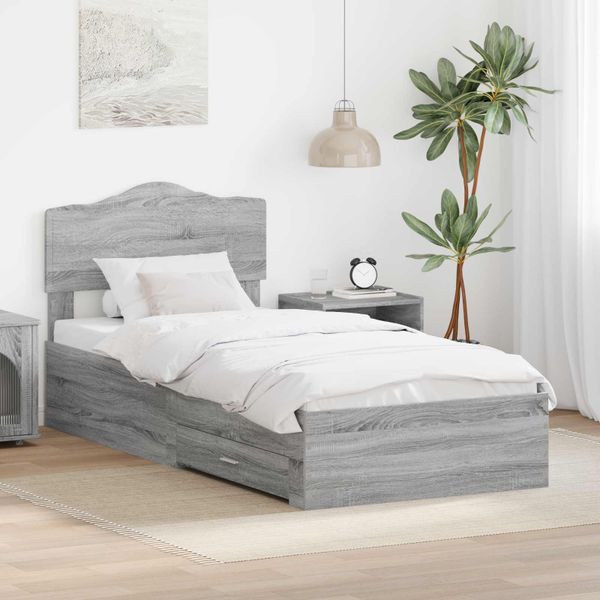 vidaXL Rám postele Sivý Sonoma 90 x 200 cm Kompozitné drevo