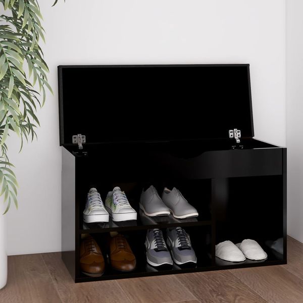 vidaXL Lavica na topánky+podložka čierna 80x30x47 cm kompozitné drevo