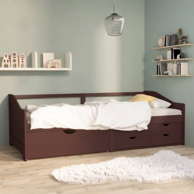 vidaXL 3-miestna posteľ so zásuvkami tmavohnedá masívna borovica 90x200 cm