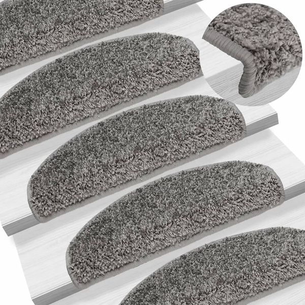 vidaXL Schodové rohože 15 ks 65x21x4 cm sivé, polkruhové, veľké