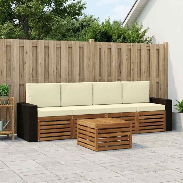 vidaXL Záhradná súprava gaučov s vankúšom 5 pcs Prírodná a krémová