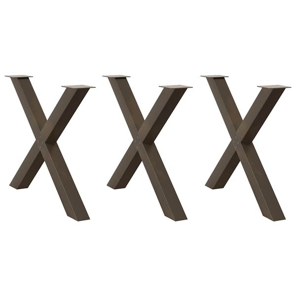 vidaXL Nohy k jedálenskému stolu v tvare X, 3 ks, prírodná oceľ, 90 x (72-73) cm, oceľ
