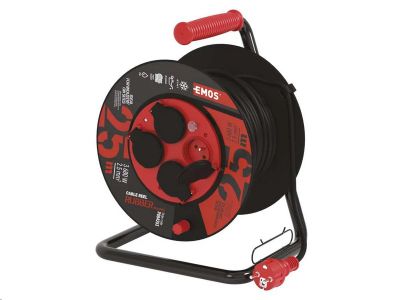 Predlužovací kábel EMOS P084253 PROFI na bubne 25 m / 4 zás. / čierny / guma-neopren / 230V / 2,5 mm2
