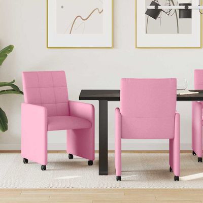 vidaXL Jedálenské stoličky na kolieskach 2 pcs Ružová 58 x 65 x 94 cm