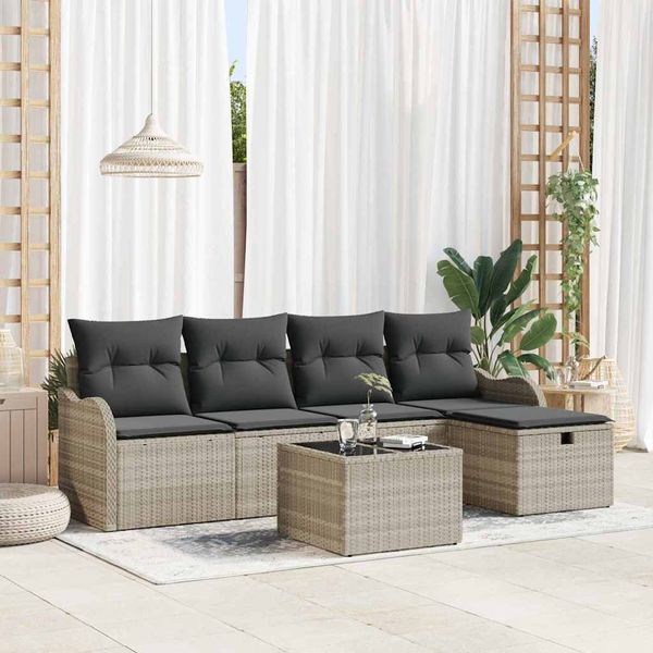 vidaXL Súprava záhradných pohoviek 6 pcs Svetlosivá Poly ratan