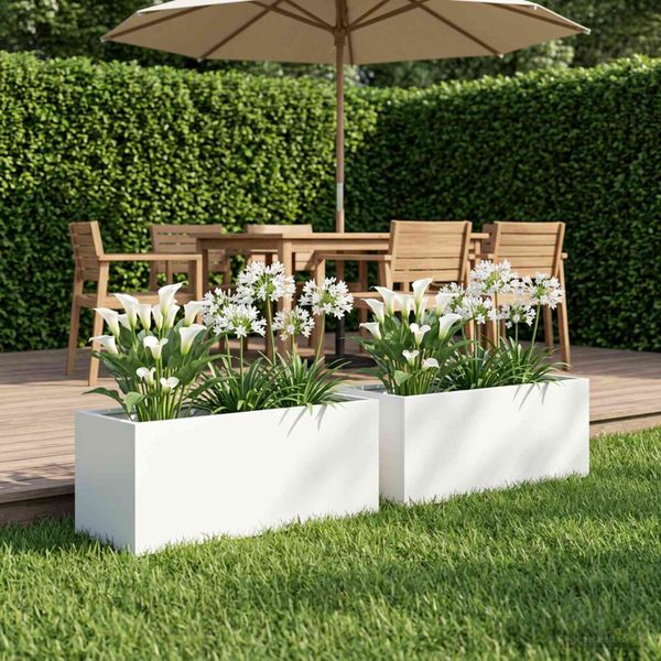 vidaXL Záhradný kvetináč 2 ks Biela 40 x 20 x 20 cm