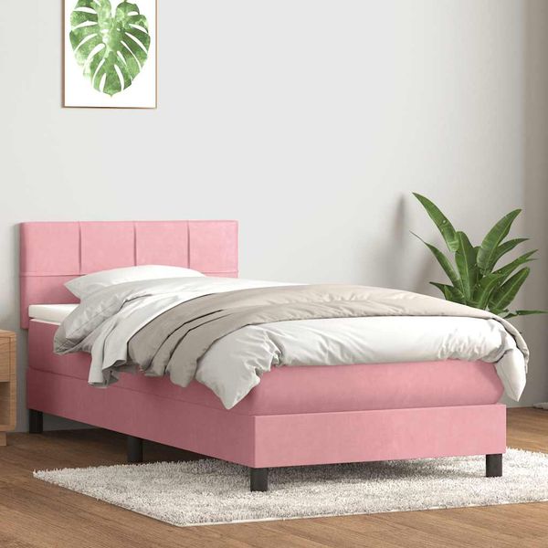 vidaXL Posteľný rám boxsping s matracom ružový 80x210 cm zamat