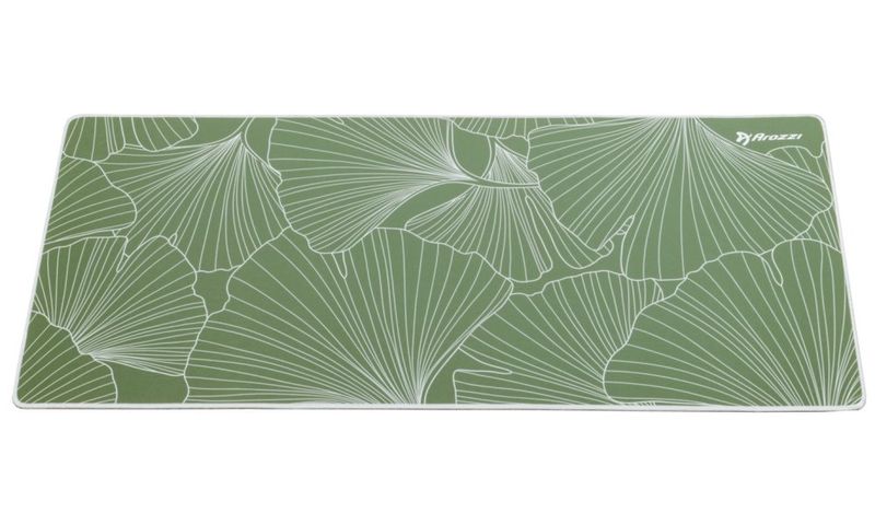 AROZZI ZONA Mousepad XL Whispering Leaves/ XL podložka na stůl/ 900x420x4 mm/ voděodolná Podložka pod myš, 900×420×4mm, mikrovlákno, protiskluzová guma, vodeodolná, zeleno-bílá