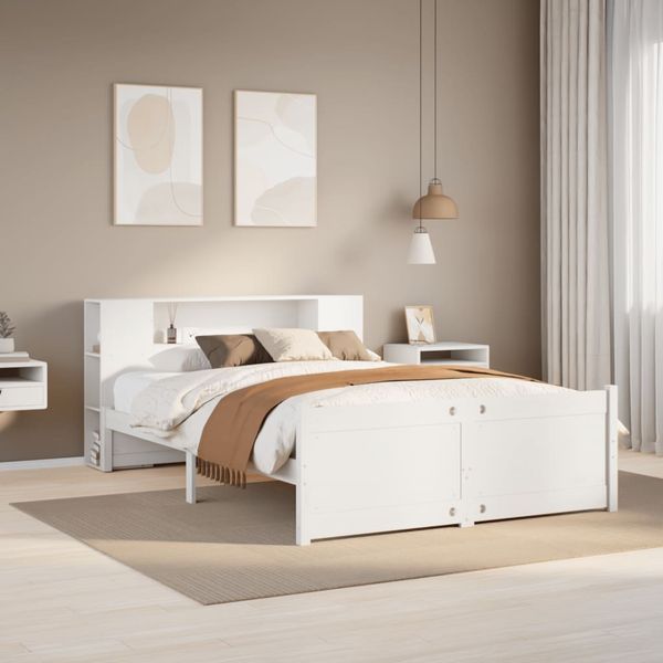 vidaXL Posteľ s knižnicou bez matraca biela 135x190cm borovicový masív