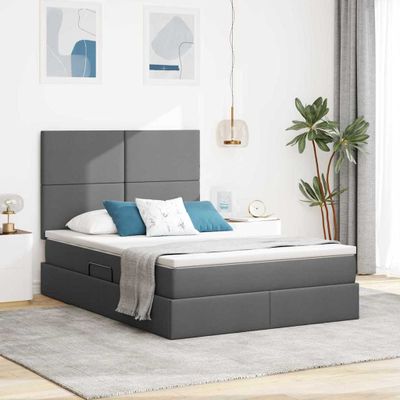 vidaXL LED úložná posteľ s matracom Tmavosivá 140 x 200 cm Látka