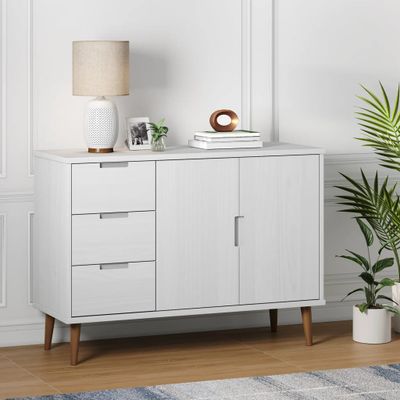 vidaXL Komoda MOLDE, biela 113x40x80 cm, borovicový masív