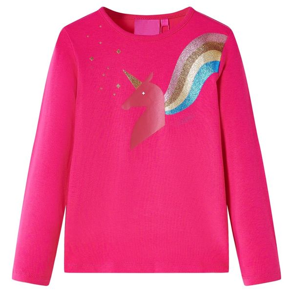 Detské tričko s dlhými rukávmi žiarivo ružové 128