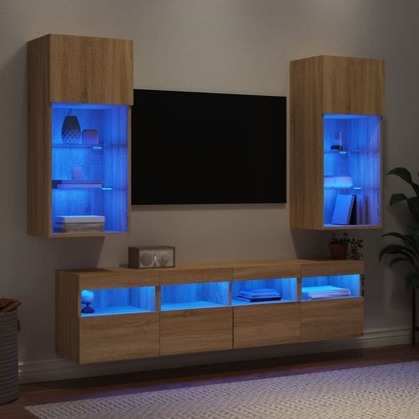 vidaXL 5-dielne TV nástenné skrinky s LED dub sonoma kompozitné drevo