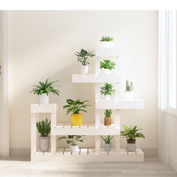 vidaXL Stojan na rastliny biely 92x25x97 cm masívna borovica