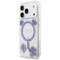 Puzdro Guess Resin Flowers Glitter MagSafe pre iPhone 17 Pro fialové