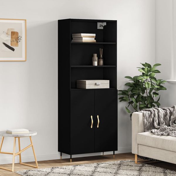 vidaXL Vysoká skrinka čierna 69,5x34x180 cm spracované drevo