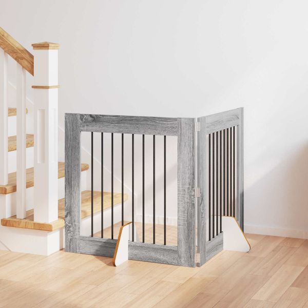 vidaXL Brána pre psov so stojanmi 2 pcs Sivá sonoma 80 x 80 cm