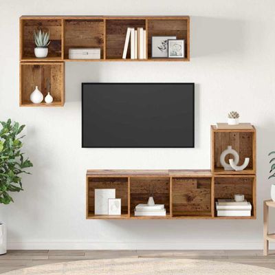 vidaXL Zostava TV skriniek Nástenný 4 pcs Staré drevo Kompozitné drevo