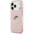 Puzdro Karl Lagerfeld Magsafe IML trblietavé puzdro s kovovým rámom fotoaparátu a tlačidlami, hlavy Karla a Choupette na opakovanom logu KL pre iPhone 17 Pro Max ružová