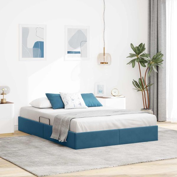 vidaXL Otomanový posteľný rám Tmavomodrá 140 x 190 cm Zamat