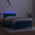 vidaXL Posteľný rám boxsping matrac a LED tmavomodrý 90x200 cm zamat