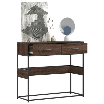vidaXL Konzolový stolík hnedý dub 90x35x80 cm kompozitné drevo