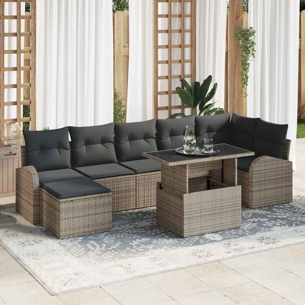 vidaXL Súprava záhradných pohoviek s vankúšom 8 pcs Sivá Poly ratan