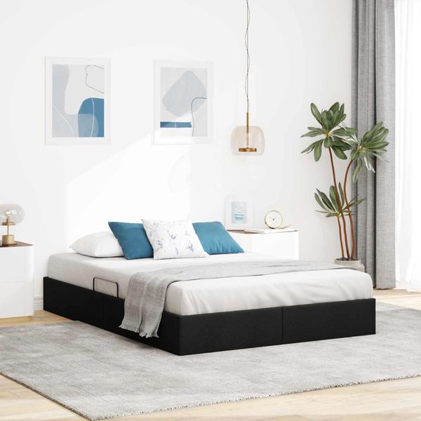 vidaXL Otomanový posteľný rám s úložiskom Čierny 140 x 190 cm látka